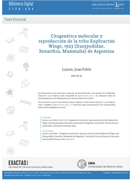 Citogenética Molecular Y Reproducción De La Tribu Euphractini Winge, 1923 (Dasypodidae, Xenarthra, Mammalia) De Argentina