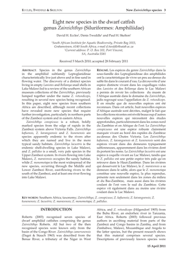 Eight New Species in the Dwarf Catfish Genus Zaireichthys (Siluriformes: Amphiliidae)