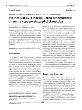 Synthesis of 1,2,3 Triazole-Linked Benzimidazole Through a Copper-Catalyzed Click Reaction Purification [17, 18]