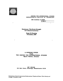 The Kwaio Struggle for Cultural Autonomy Roger M. Keesing November, 1990