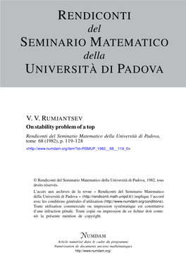 On Stability Problem of a Top Rendiconti Del Seminario Matematico Della Università Di Padova, Tome 68 (1982), P