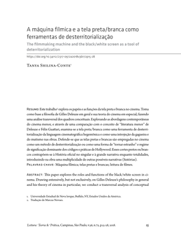 A Máquina Fílmica E a Tela Preta/Branca Como Ferramentas De