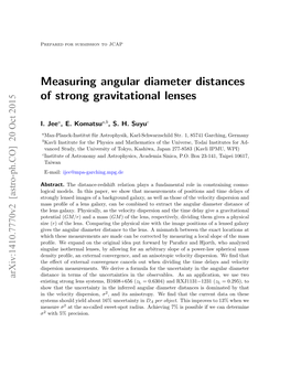 Measuring Angular Diameter Distances of Strong Gravitational Lenses