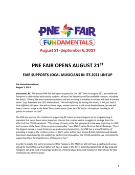 Pne Fair Opens August 21St