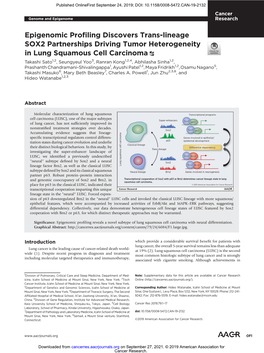 Epigenomic Profiling Discovers Trans-Lineage SOX2 Partnerships Driving Tumor Heterogeneity in Lung Squamous Cell Carcinoma