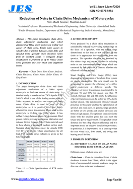 Reduction of Noise in Chain Drive Mechanism of Motorcycles Prof