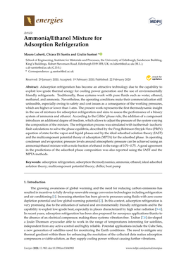 Ammonia/Ethanol Mixture for Adsorption Refrigeration