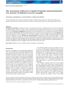 Properties and Psychometrics of a Measure of Addiction Recovery Strengths