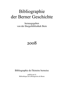 Bibliographie Der Berner Geschichte