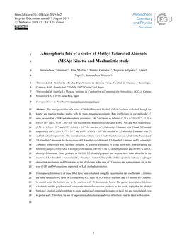 Atmospheric Fate of a Series of Methyl Saturated Alcohols