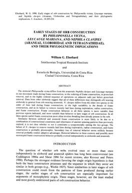 By Philoponella Vicina, Leuca Uge Mariana, and Nephila Cia Vipes (Araneae, Uloboridae and Tetragnathidae), and Their Phylogenetic Implications