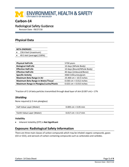 Carbon-14 Radiological Safety Guidance Revision Date: 09/27/18