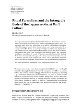Ritual Formalism and the Intangible Body of the Japanese Koryū Budō Culture