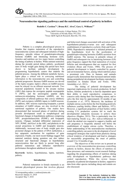 Neuroendocrine Signaling Pathways and the Nutritional Control of Puberty in Heifers