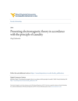 Presenting Electromagnetic Theory in Accordance with the Principle of Causality Oleg D Jefimenko