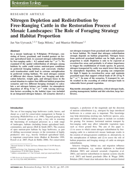 Nitrogen Depletion and Redistribution by Freeranging Cattle in the Restoration Process of Mosaic Landscapes: the Role of Foragin