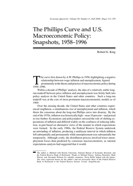 The Phillips Curve and U.S. Macroeconomic Policy: Snapshots, 1958-1996