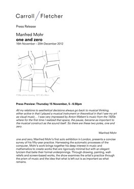 Manfred Mohr One and Zero 16Th November – 20Th December 2012