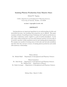 Ionizing Photon Production from Massive Stars