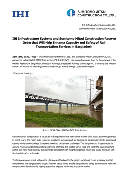 IHI Infrastructure Systems and Sumitomo Mitsui Construction Receive Order That Will Help Enhance Capacity and Safety of Rail Transportation Services in Bangladesh