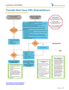 Traumatic Brain Injury (TBI): Moderate/Severe ALGORITHM 1: Post-Resuscitation