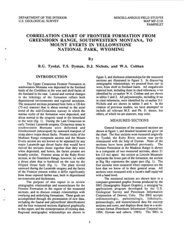 Correlation Chart of Frontier Formation from Greenhorn Range, Southwestern Montana, to Mount Everts in Yellowstone National Park, Wyoming