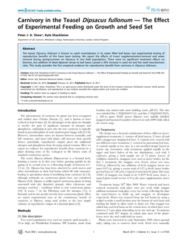 Carnivory in the Teasel Dipsacus Fullonum — the Effect of Experimental Feeding on Growth and Seed Set