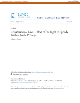 Effect of the Right to Speedy Trial on Nolle Prosequi William S