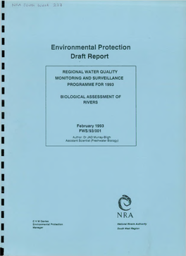 NRA C V M Davies Environmental Protection National Rlvara a Uthority Manager South Waat Rag Ion REGIONAL HATER QUALITY MONITORING and SURVEILLANCE PROGRAMME for 1993
