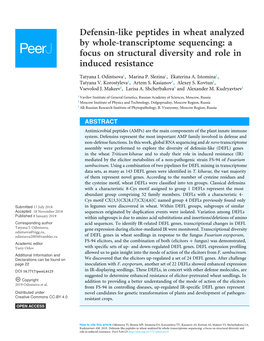 Defensin-Like Peptides in Wheat Analyzed by Whole-Transcriptome Sequencing: a Focus on Structural Diversity and Role in Induced Resistance