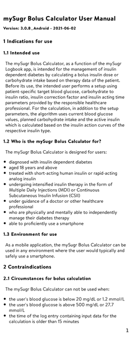Mysugr Bolus Calculator User Manual