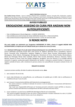 Erogazione Assegno Di Cura Per Anziani Non Autosufficienti