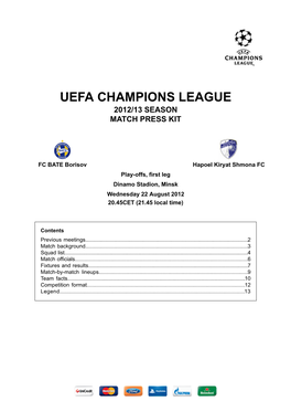 Uefa Champions League 2012/13 Season Match Press Kit