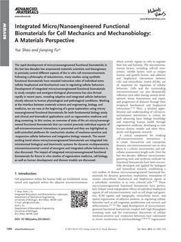 Integrated Micro/Nanoengineered Functional Biomaterials for Cell Mechanics and Mechanobiology: REVIEW a Materials Perspective