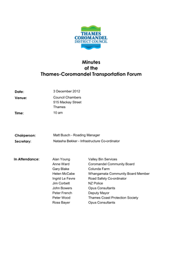 Thames-Coromandel Transportation Forum Minutes 3 December 2012