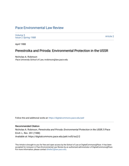 Perestroika and Priroda: Environmental Protection in the USSR