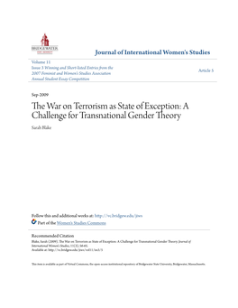 The War on Terrorism As State of Exception: a Challenge for Transnational Gender Theory