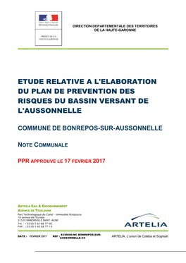 Etude Relative a L'elaboration Du Plan De Prevention Des Risques Du Bassin Versant De L'aussonnelle