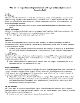 Responding to Relativism with Logic and Love by Edward Sri Discussion Guide