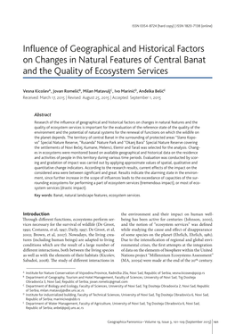 Influence of Geographical and Historical Factors on Changes in Natural Features of Central Banat and the Quality of Ecosystem Services