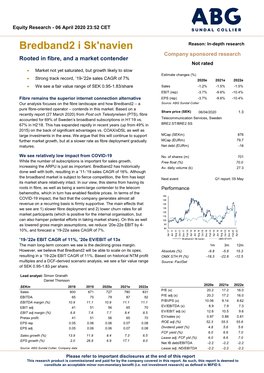 Bredband2 I Sk'navien Reason: In-Depth Research Company Sponsored Research Rooted in Fibre, and a Market Contender Not Rated