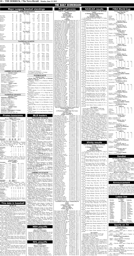 THE DAILY SCOREBOARD Major League Baseball Standings Pro Golf Scores NASCAR Results FIBA World Cup AMERICAN LEAGUE Fedex St