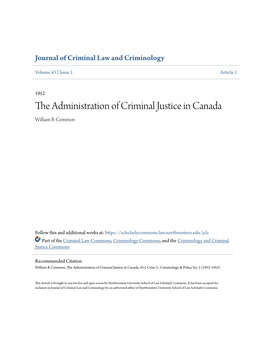 The Administration of Criminal Justice in Canada William B