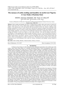 The Menace of Cattle Rustling and Banditry in North-West Nigeria: a Case Study of Katsina State