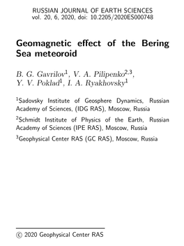 Geomagnetic Effect of the Bering Sea Meteoroid