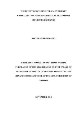 The Effect of Dividend Policy on Market Capitalization for Firms Listed at the Nairobi Securities Exchange