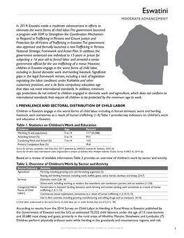 2019 Findings on the Worst Forms of Child Labor: Eswatini