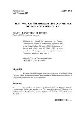 Administration's Paper for the Legislative