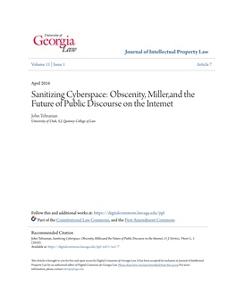 Obscenity, Miller,And the Future of Public Discourse on the Intemet John Tehranian University of Utah, S.J