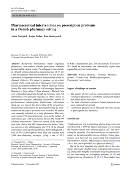 Pharmaceutical Interventions on Prescription Problems in a Danish Pharmacy Setting